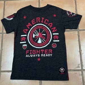 Grey and Red American Fighter Firefighter Shirt